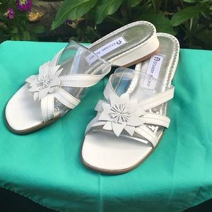 Etienne Aignar “Kyle” White Leather Flower Sandals